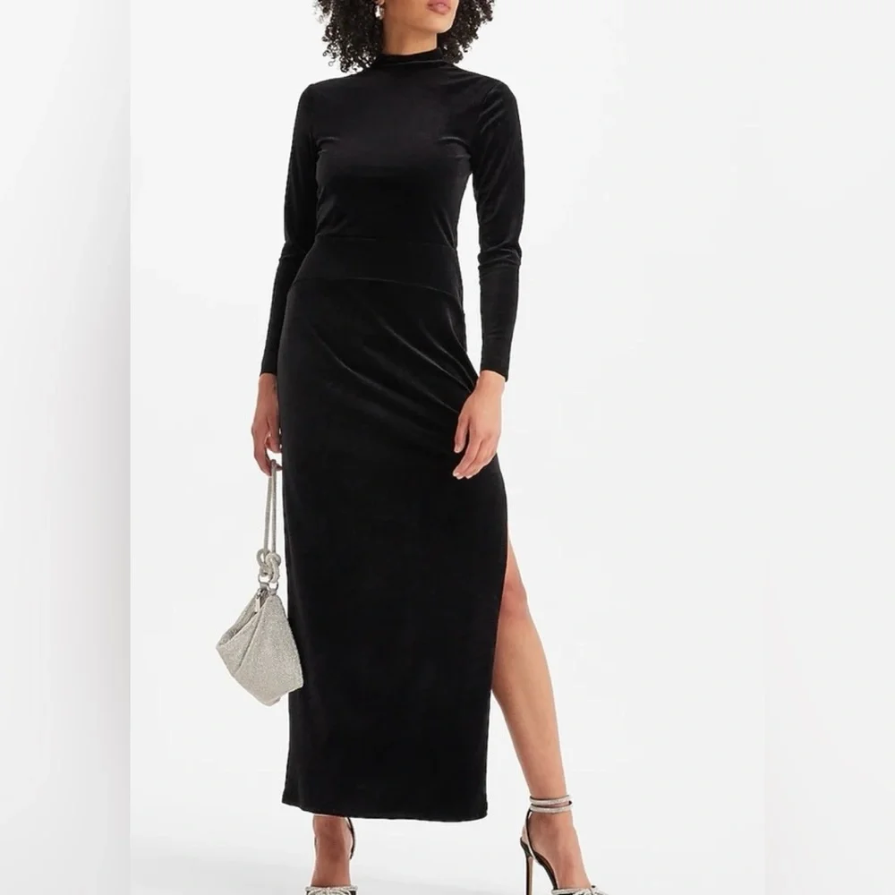 Velvet Mock Neck Side Slit Open Back
Maxi Dress - Picture 1 of 4
